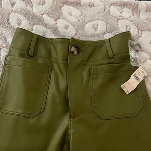 Anthropologie Sage Green Faux Leather Trousers